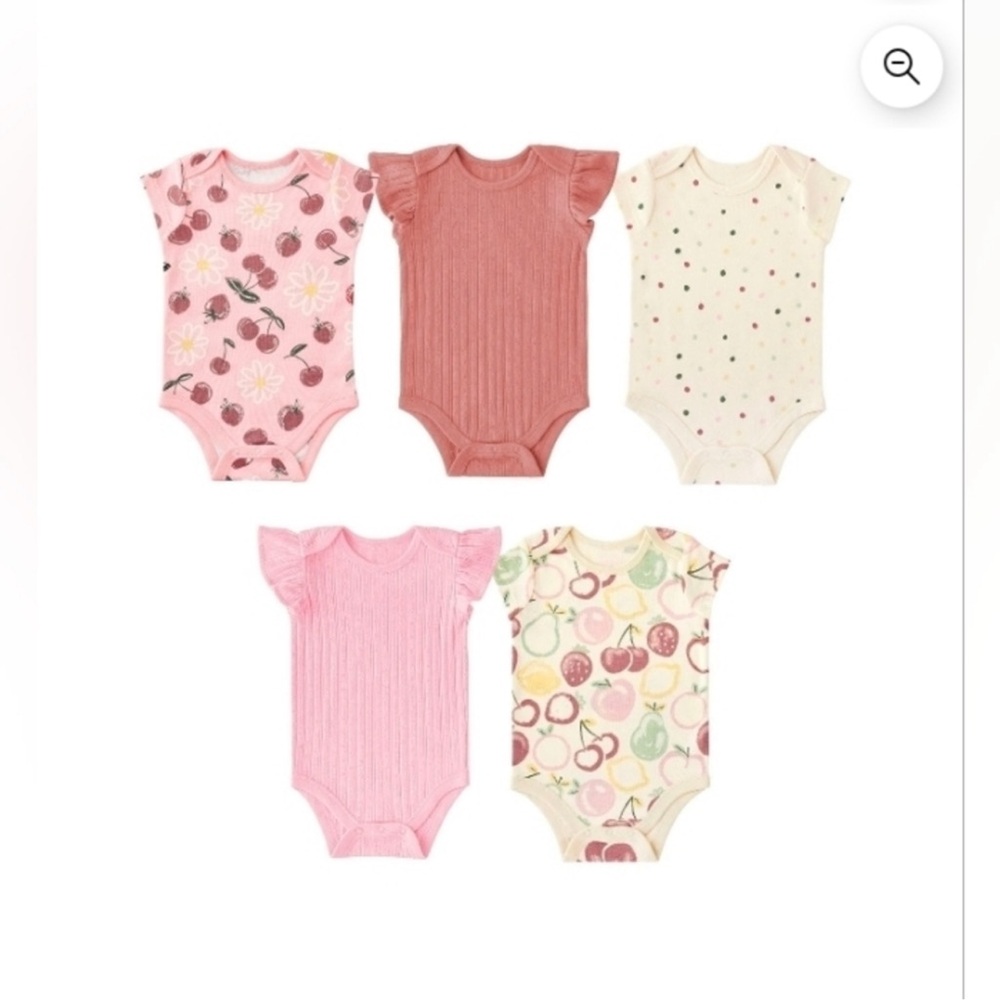 NWT Member’s Mark Baby Girls 5 Pack Organic Cotton Short Cap Sleeve Bodysuits 3M